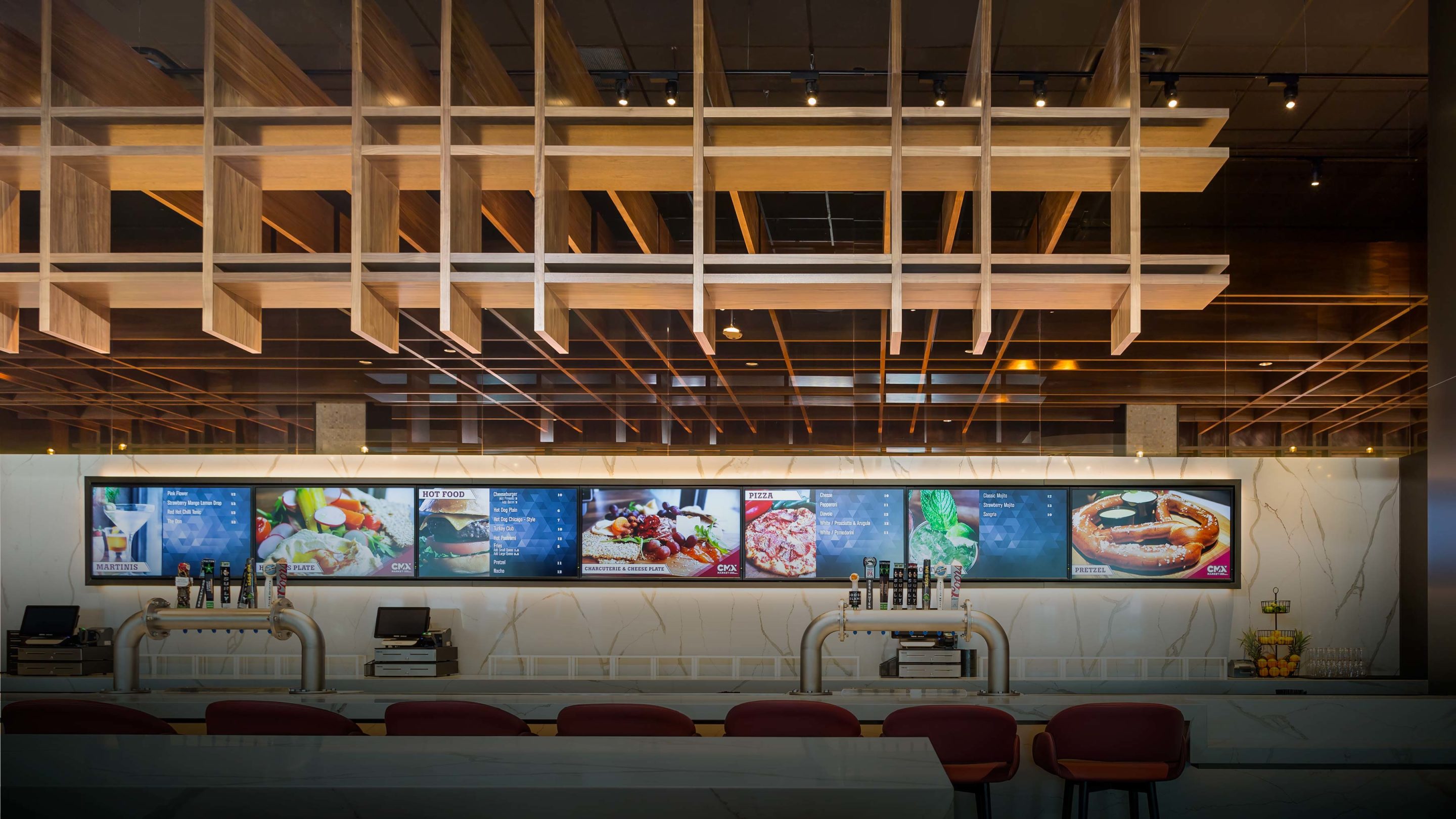 Wood acoustic baffles at CMX theater